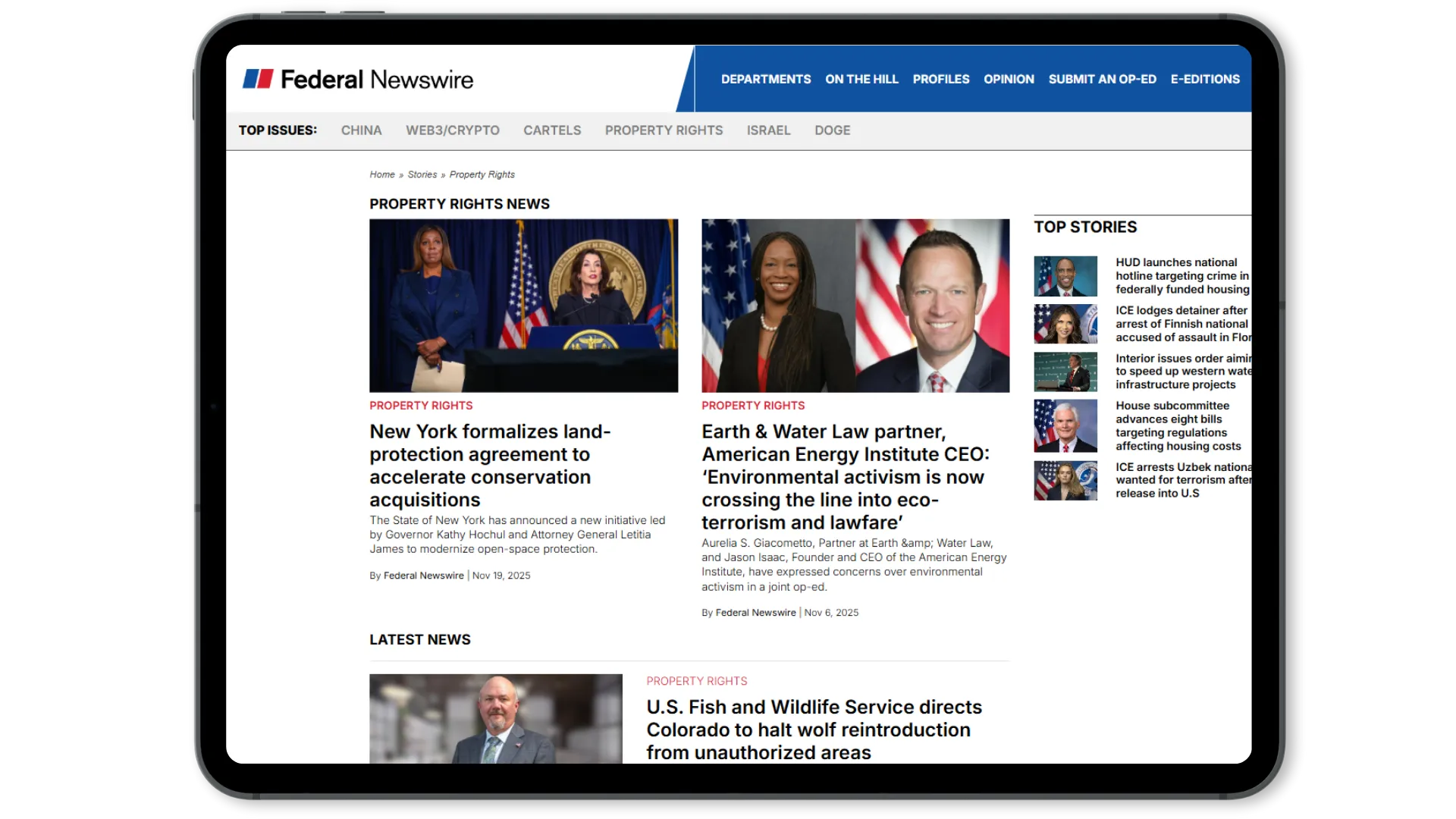 Federal Newswire coverage displayed on a tablet